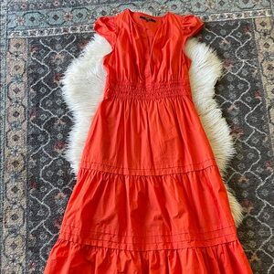 Quince Coral Tiered Midi Dress XS